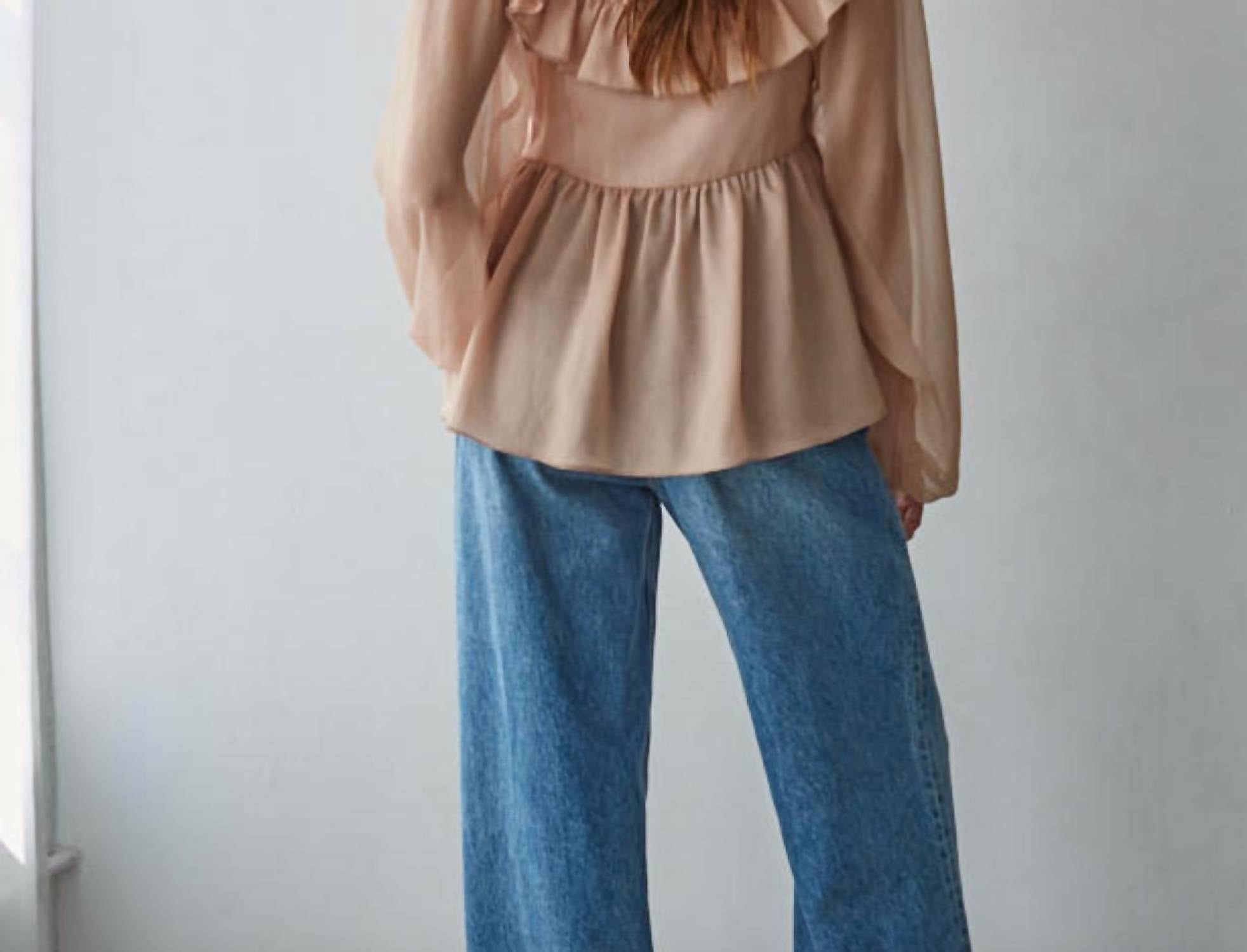 By Together Dreamy Cascade Ruffle Top in pale brown - women's blouse - alternate view