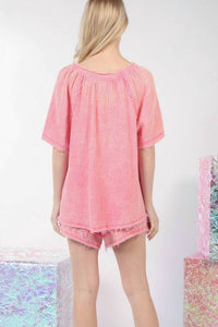 Very J - Washed Cotton Crinkle Gauze Top & Shorts Set - Plus