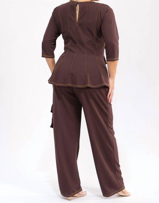 Karen Kane - Peplum Top And Straight Cargo Pants Set