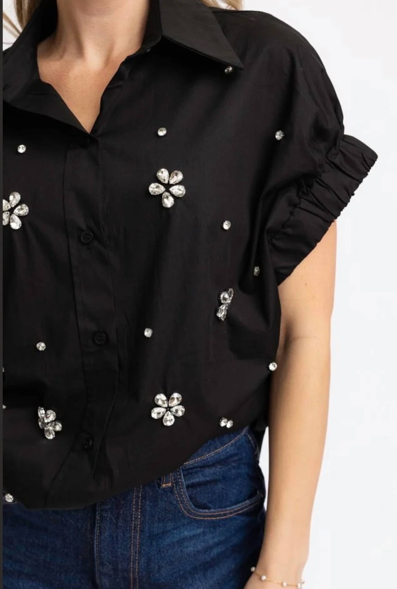 Karlie - Poplin Embellishment Top