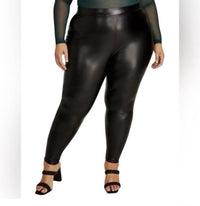Nina Parker Faux Leather High Rise Leggings - Plus in black - women's pants - detail view