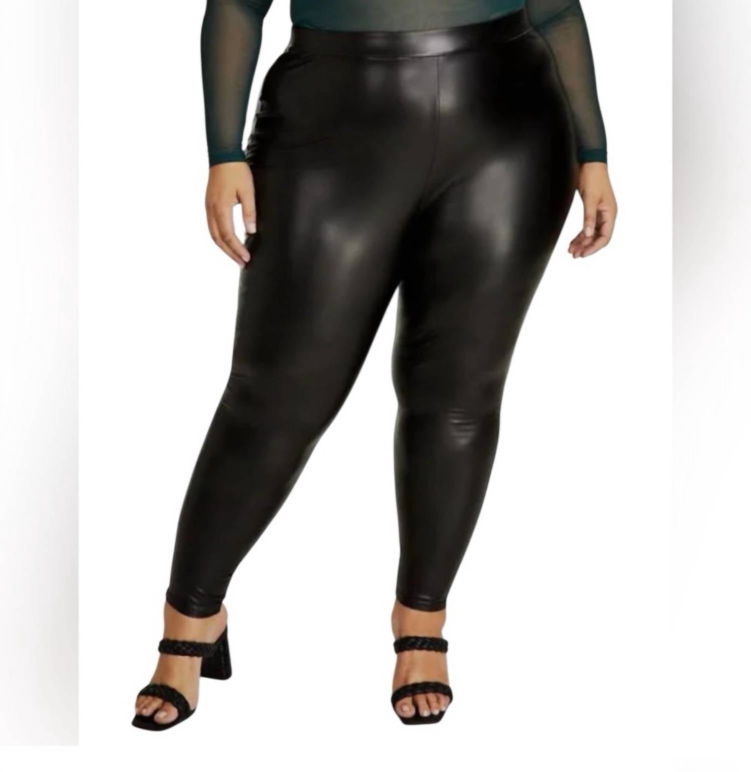 Nina Parker Faux Leather High Rise Leggings - Plus in black - women's pants - detail view