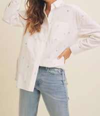 In February - Full Of Hearts Embroidery Button-down Shirt