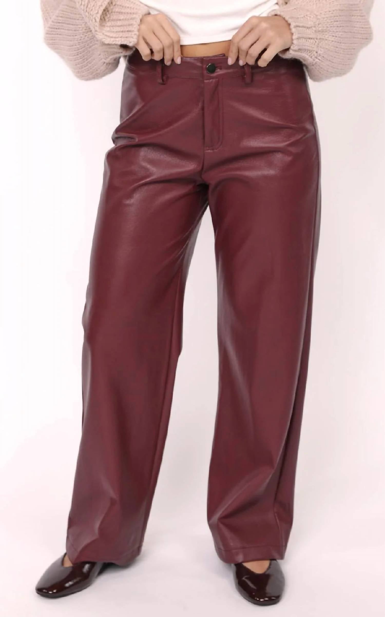 Sadie & Sage Women's Night Vision Faux Leather Pants in burgundy - women's pants