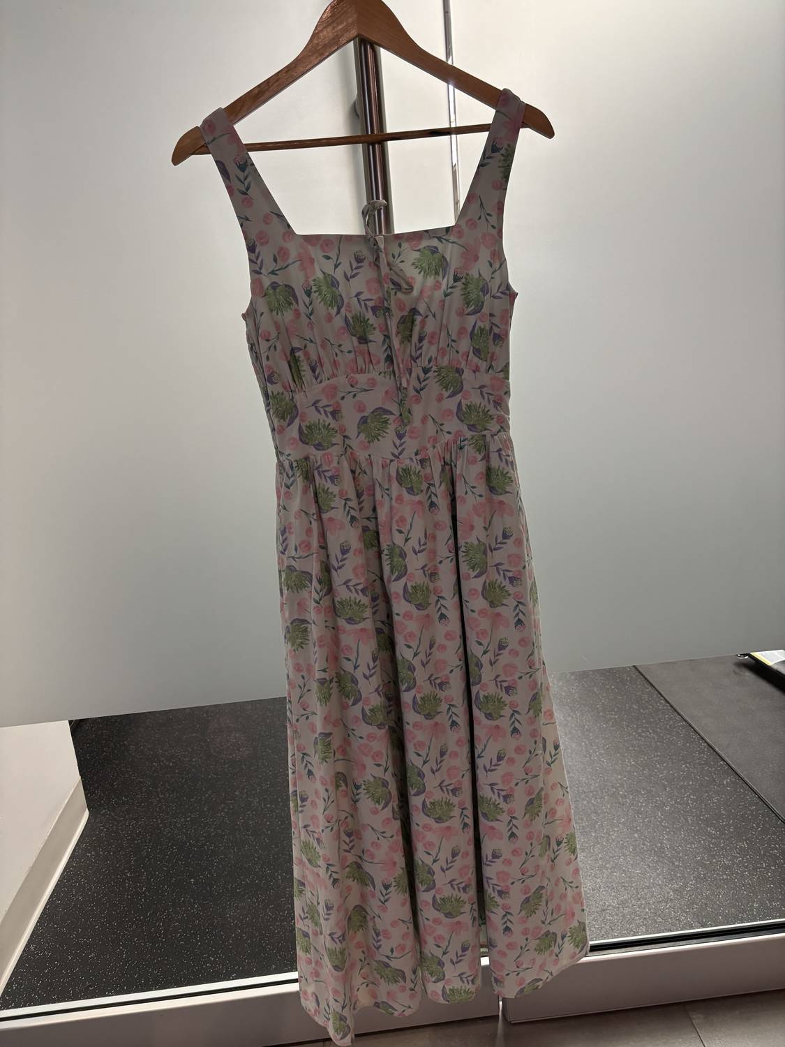 In February - COTTON FLORAL BUSTIER SQUARE NECK MIDI DRESS WITH POCKETS