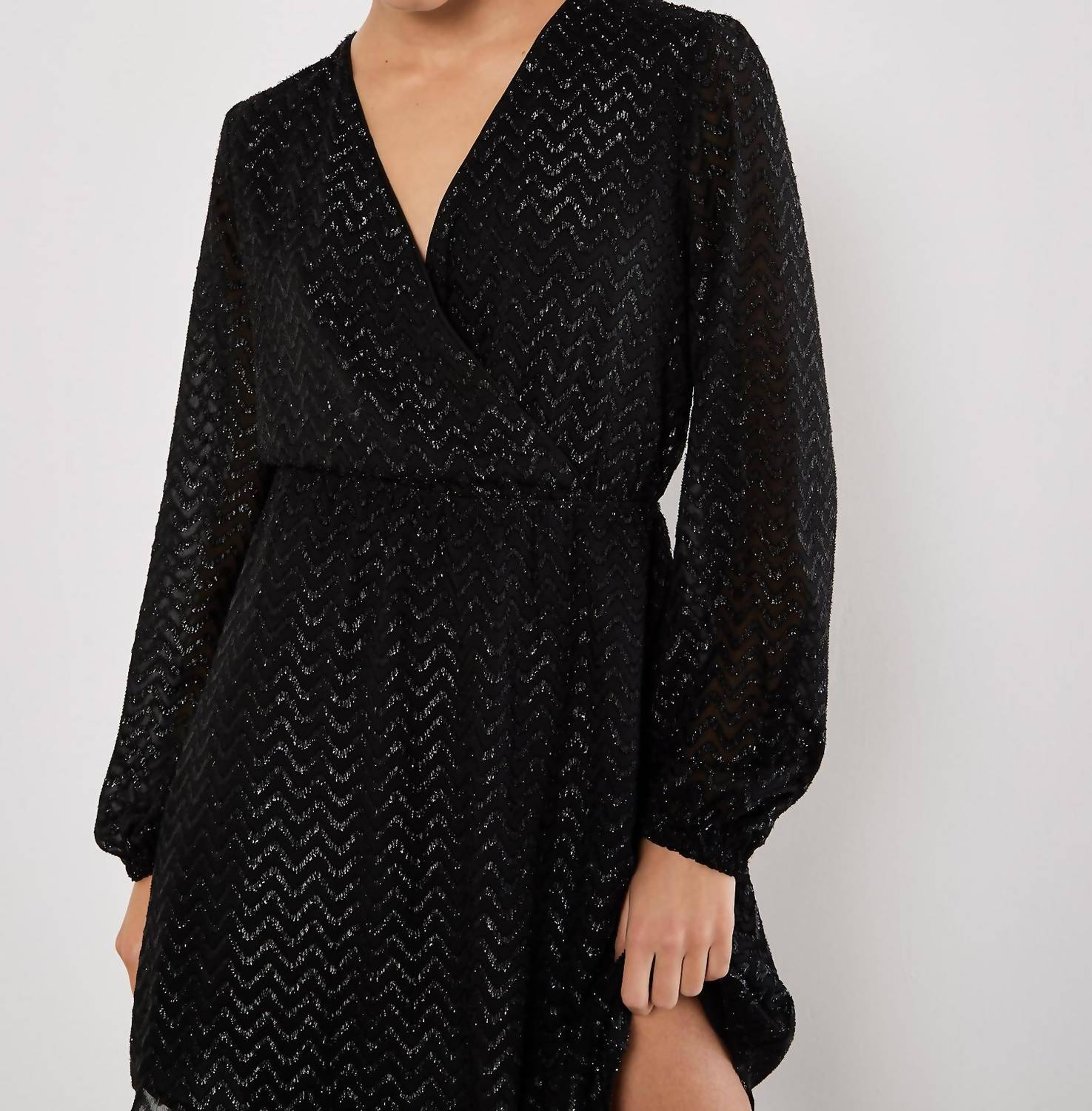 APRICOT Chevron Jacquard Wrap Dress in black - women's dress - alternate view