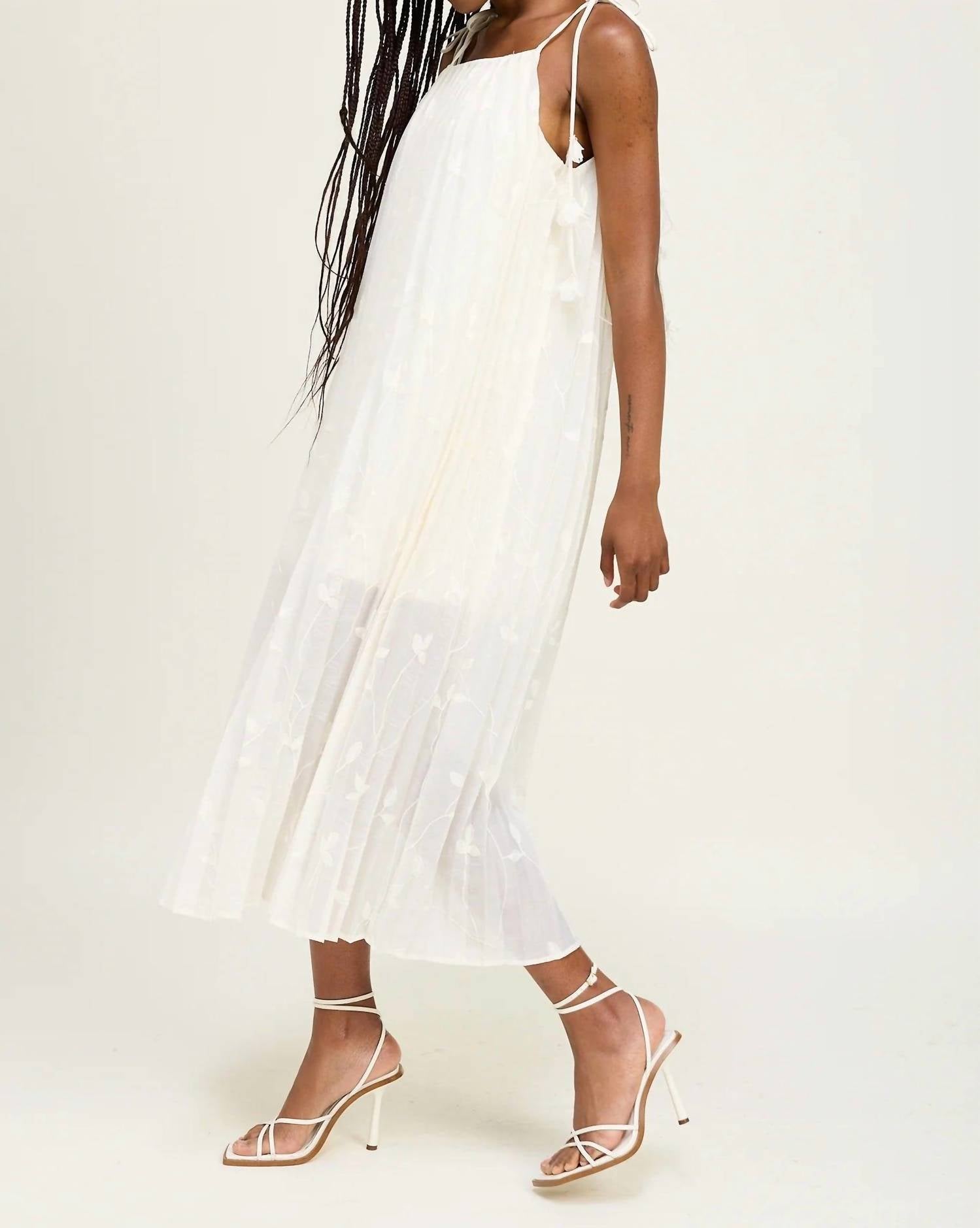 En Saison Sadie Pleated Embroidered Maxi Dress in white - women's dress - alternate view