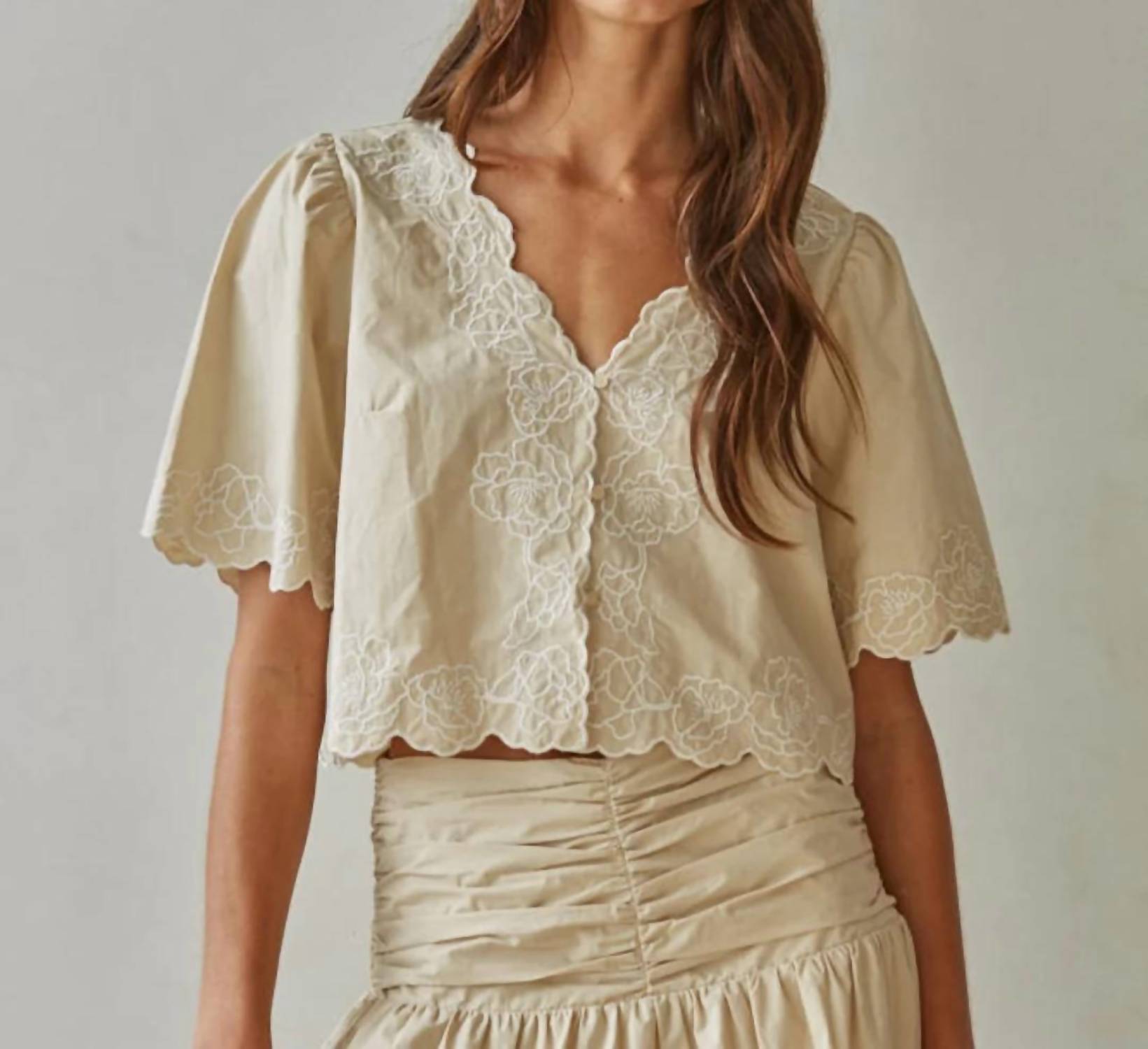 By Together - Women's Maison Embroidered Puff Sleeve Blouse