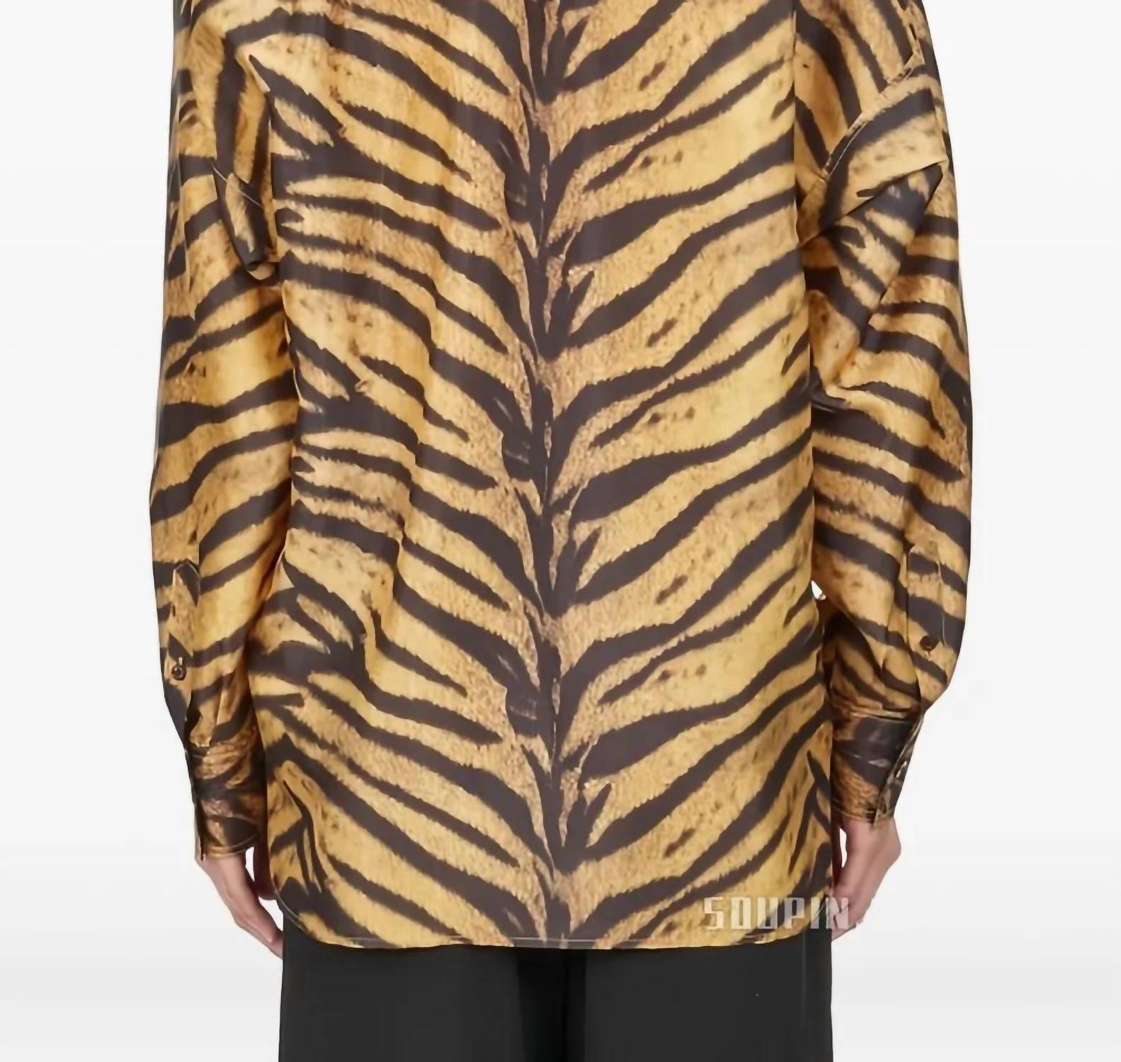 Salvatore Ferragamo Tiger Print Long-sleeved Shirt in golden yellow - women's shirt - view 22