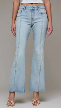 Hidden - Mid Rise Full Length Seam Detail Flare Jeans