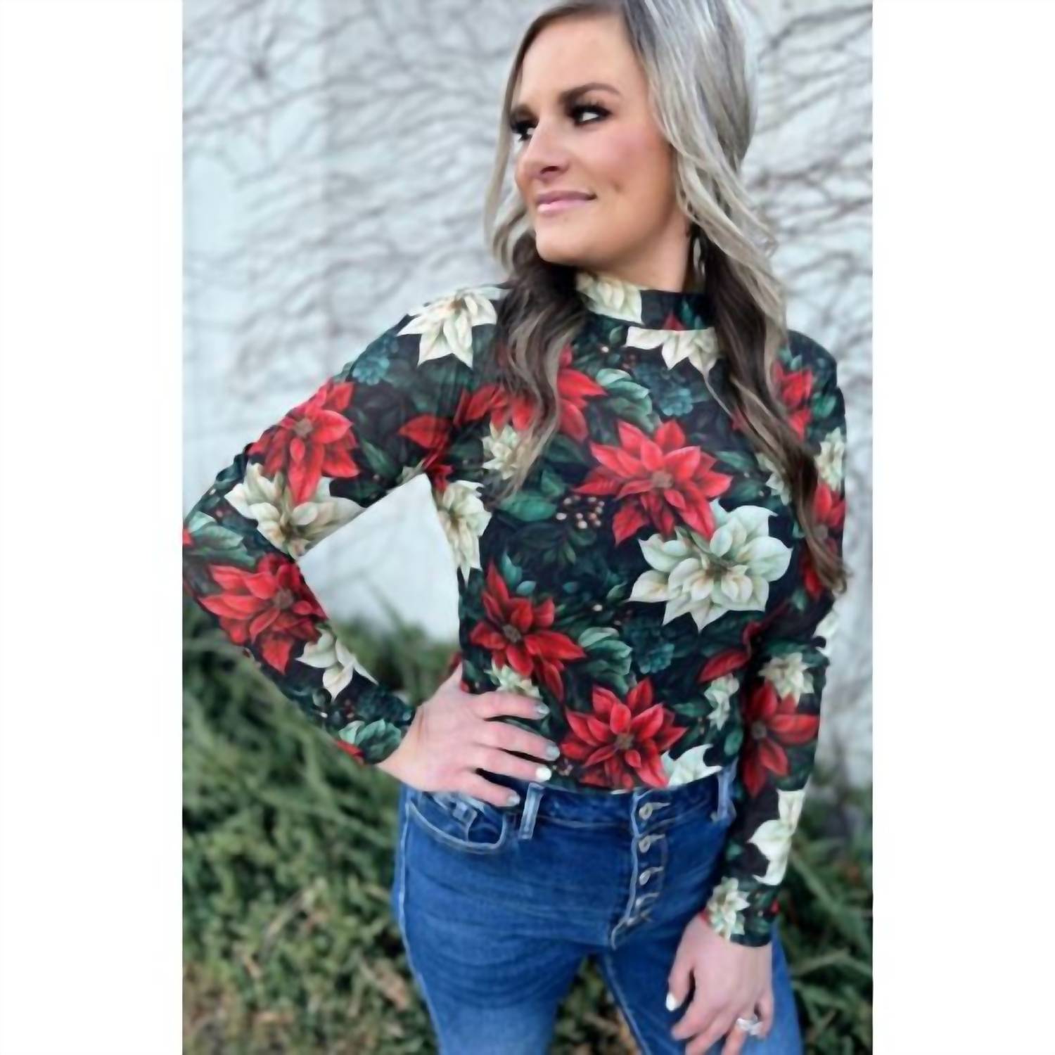 Sterling Kreek - Meet Me Under The Poinsettia Mesh Top