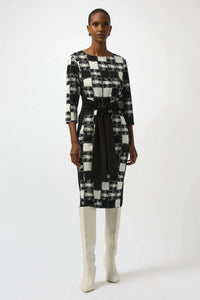 Joseph Ribkoff - Jacquard Sweater Plaid Print Sheath Dress