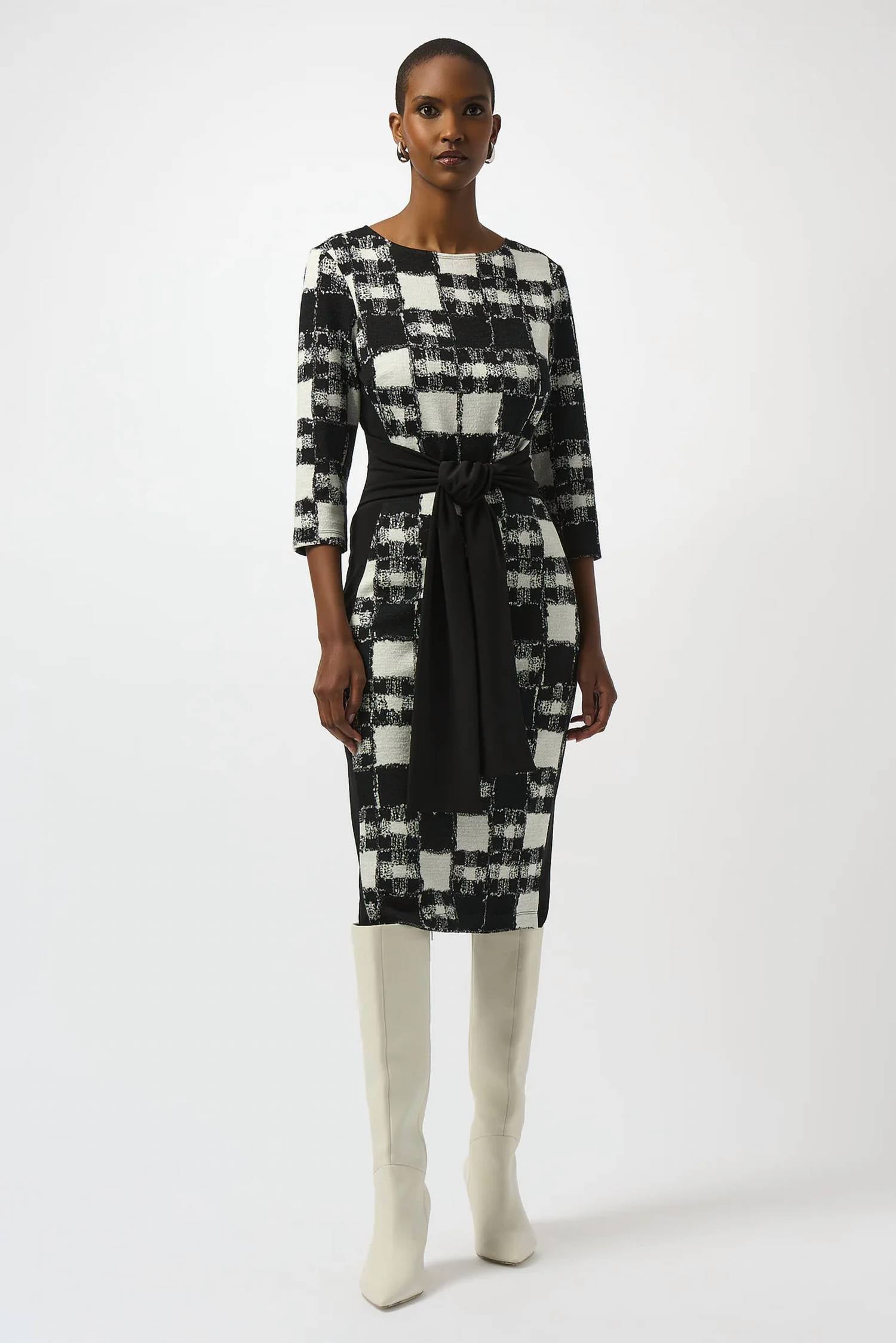 Joseph Ribkoff - Jacquard Sweater Plaid Print Sheath Dress