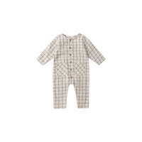 Quincy Mae Kids Pocketed Woven Jumpsuit in blue plaid - item