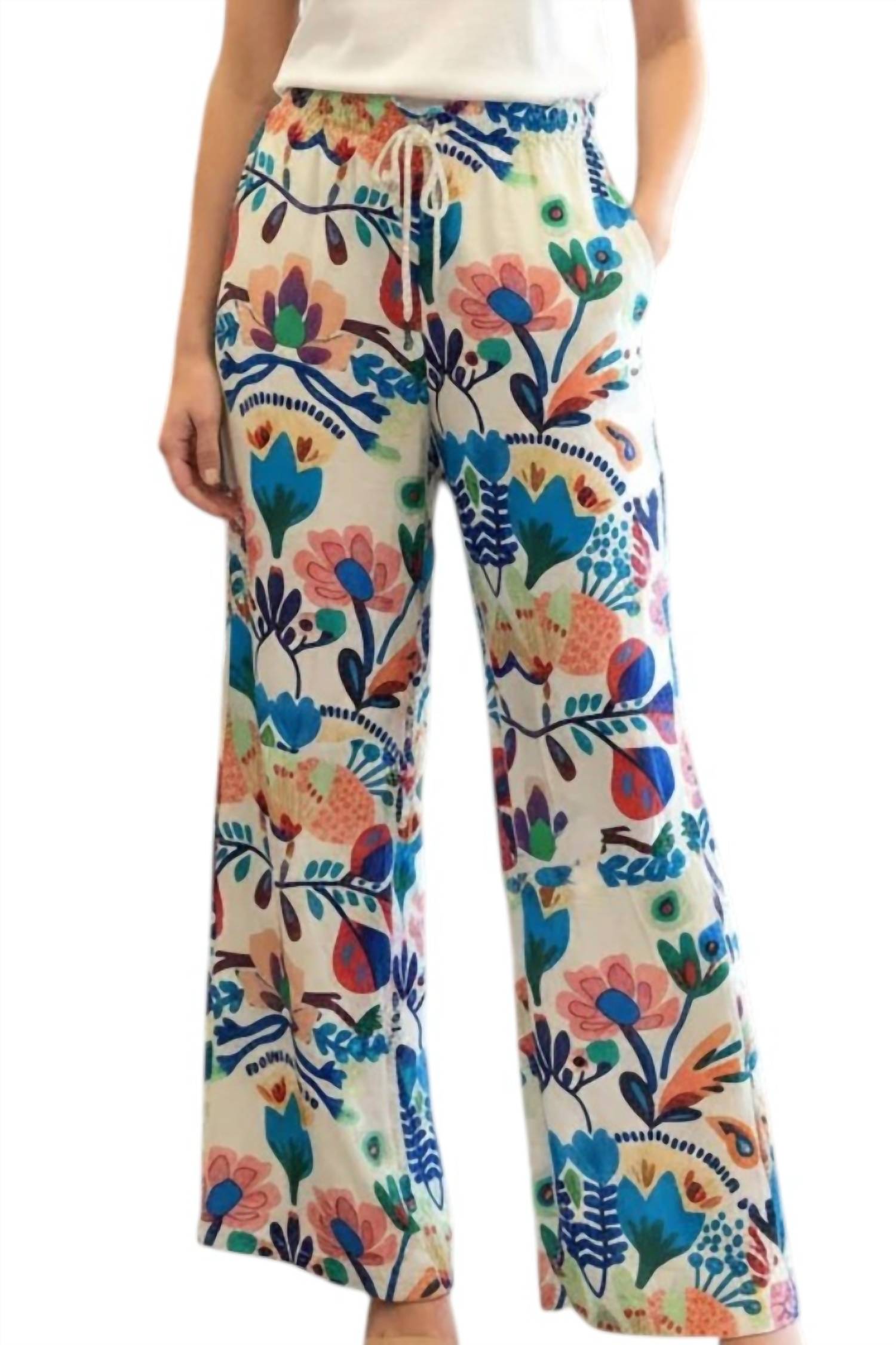 Anniewear - Tropical Print Wide Leg Woven Pants