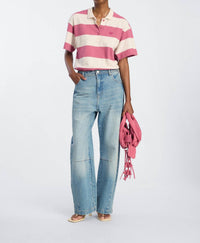 MUNTHE Organic Cotton Stripe Polo Shirt in berry multi - women's blouse