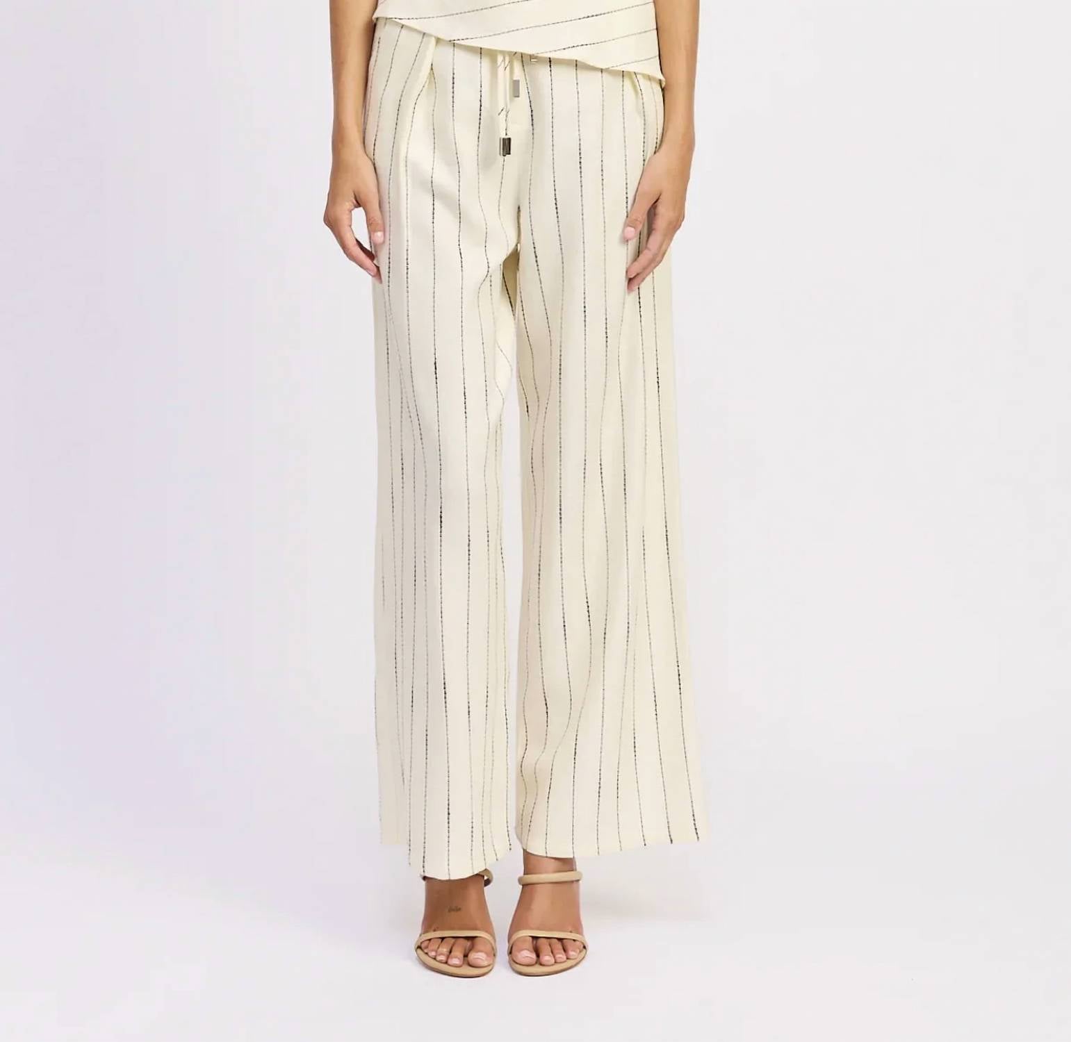 En Saison - Double Tie Belt Detail Pleated Pinstripe Trouser