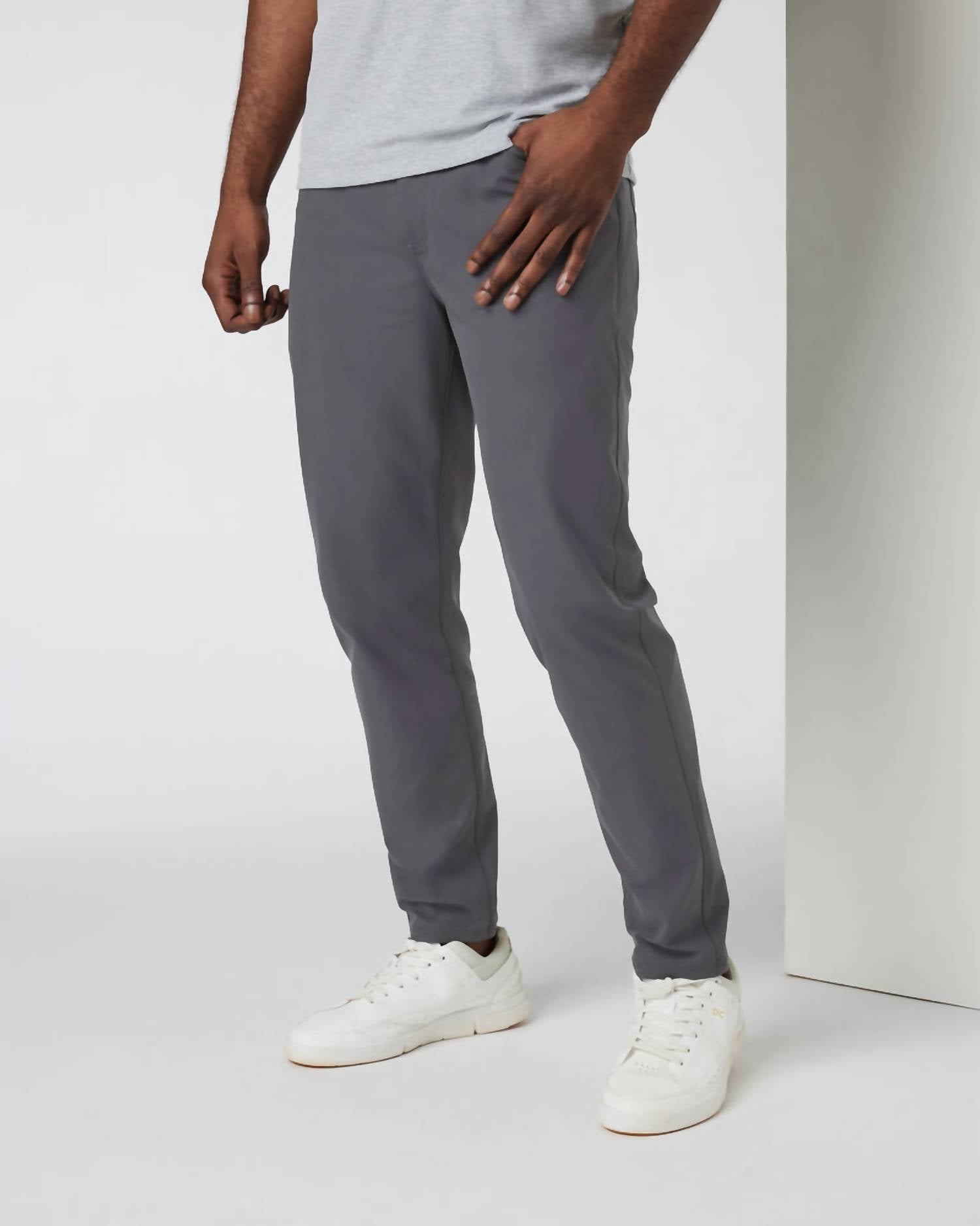 Vuori Meta Athletic Slim Fit Pant in charcoal - men's pants - detail view