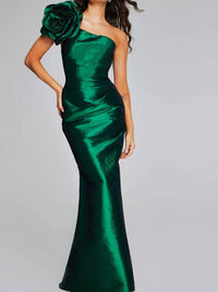 Jovani - One-shoulder Gown With Large Floral Accent
