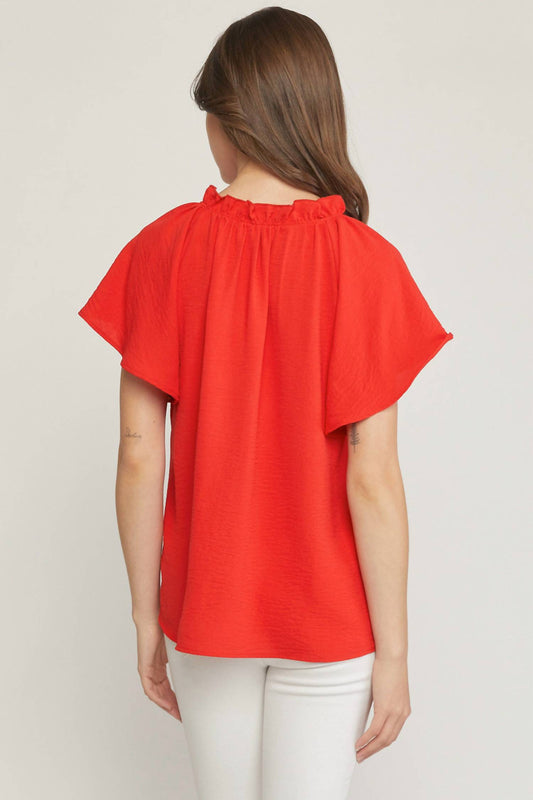 Entro - Ruffled Flutter Sleeve Blouse