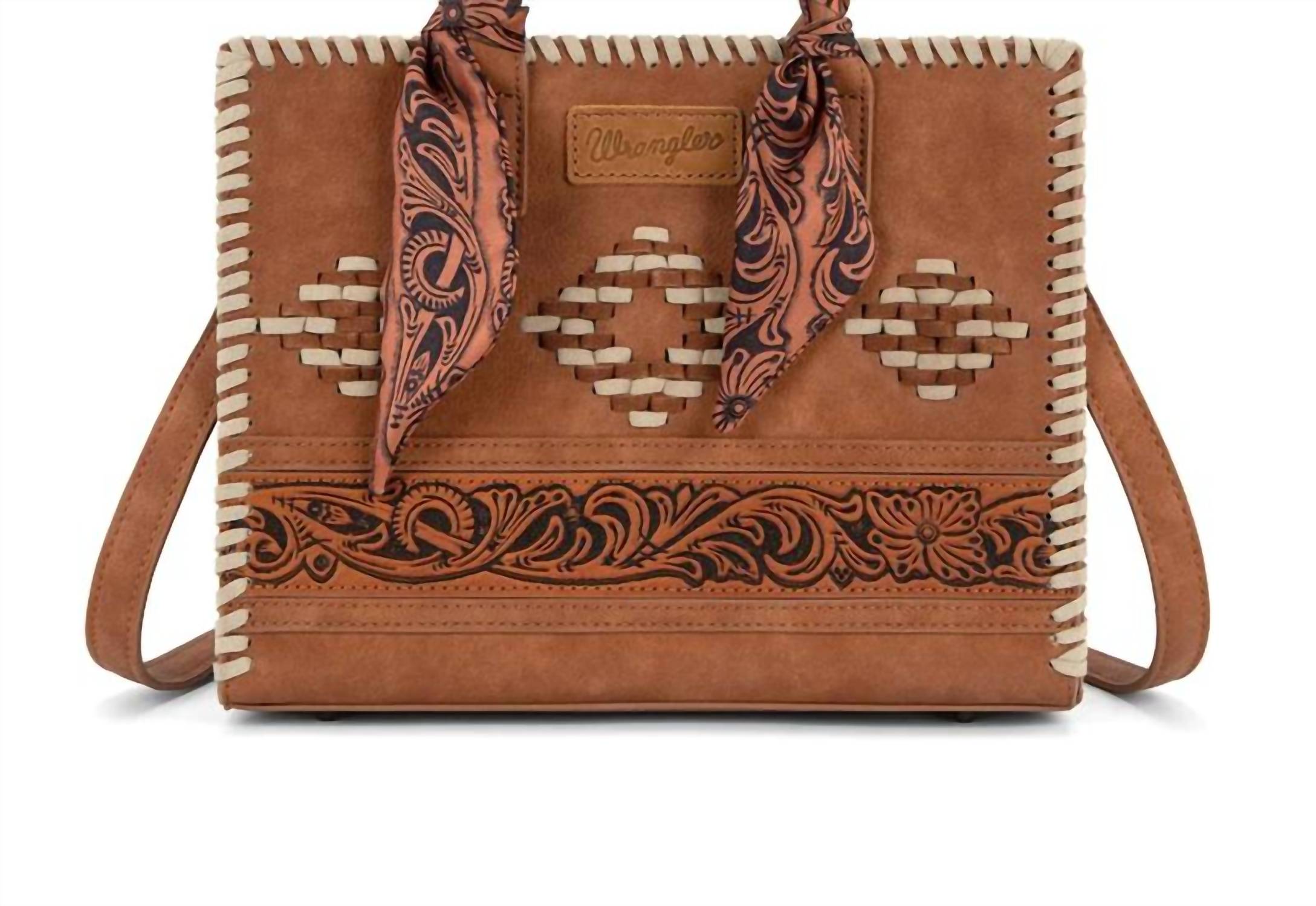 Wrangler AZTEC CROSSBODY WITH SCARF HANDLE TOTE in brown - women's bag
