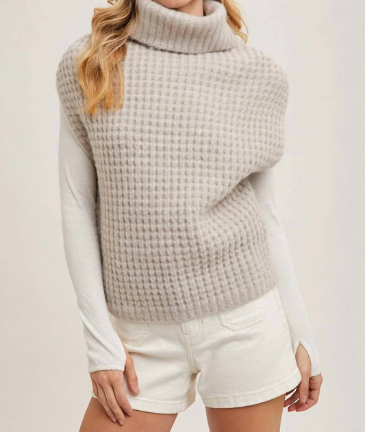 Bluivy - Western Turtleneck Waffle Knit Vest Sweater