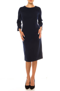 Jessica Rose - Pompom Trim Bell Sleeve Sheath Dress