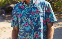 Reyn Spooner - Men's Palm Floral Hibiscus Button Front Hawaiian Aloha Shirt