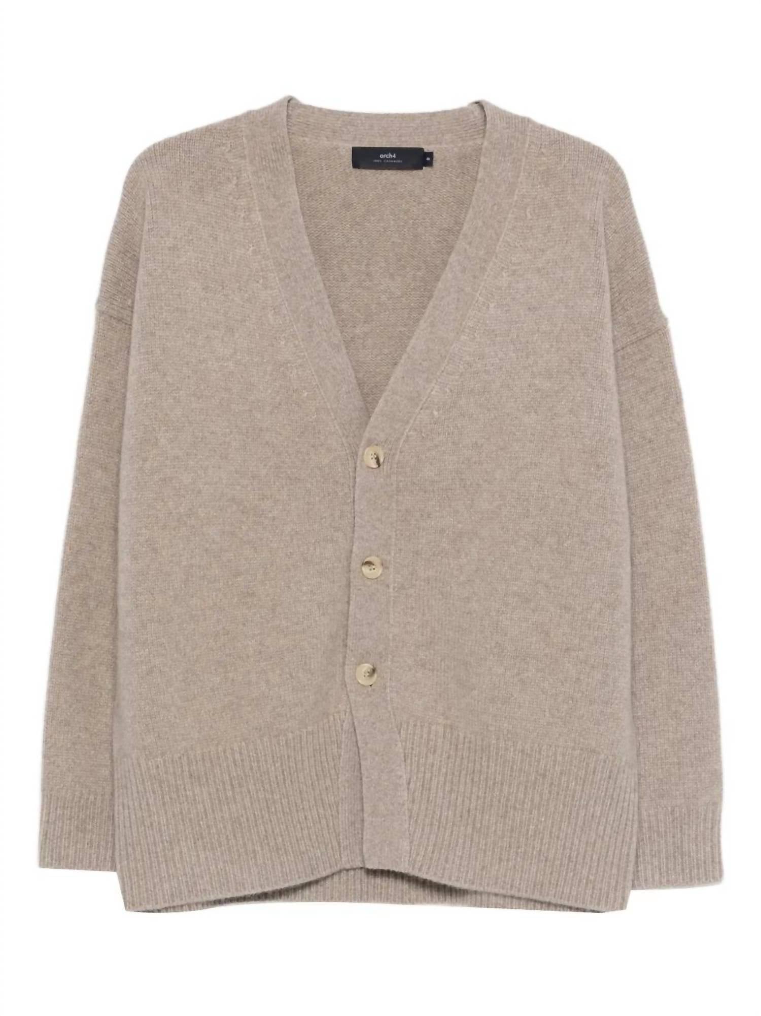 arch4 Cashmere Cedar Rise Cardigan in beige melange - men's sweater - detail view