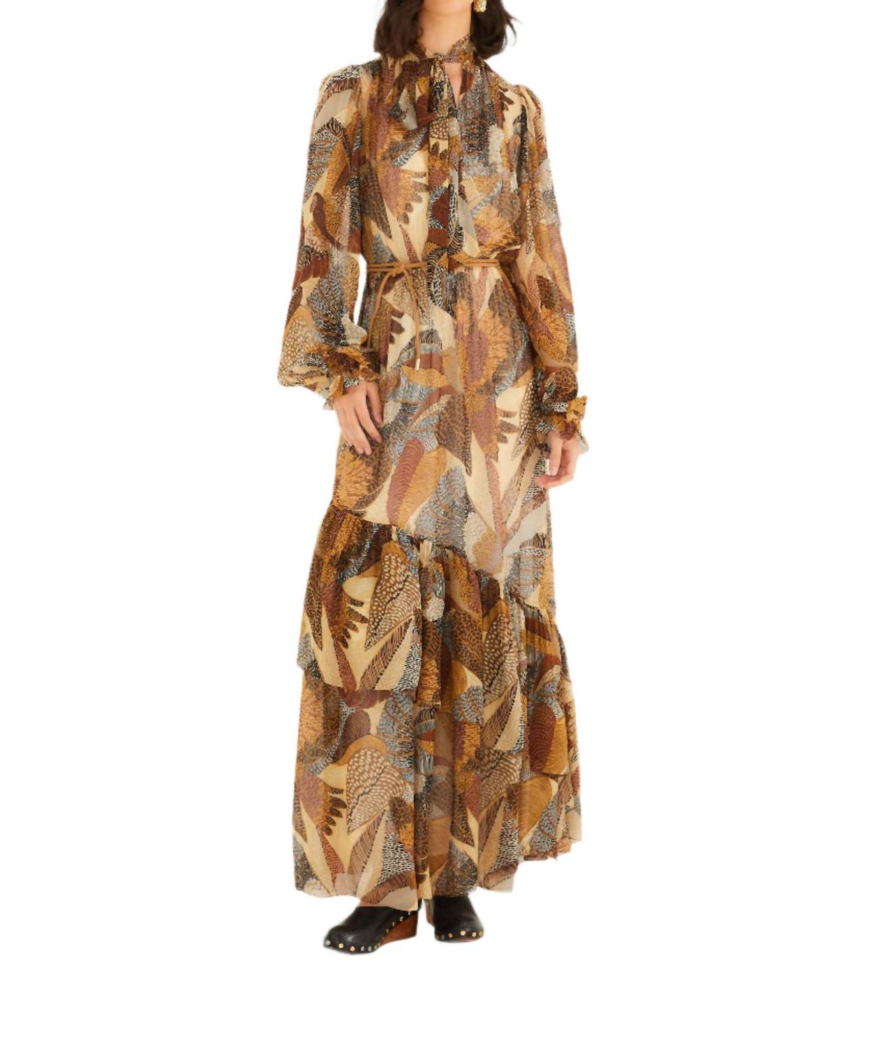 Farm Rio - Dotted Macaws Long Sleeve Maxi Dress