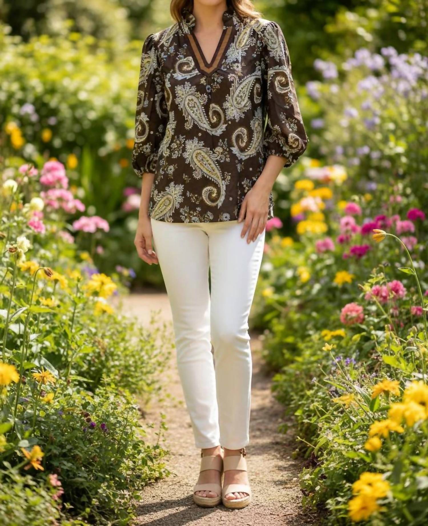 Umgee - Women's Paisley Print Long Sleeve Top