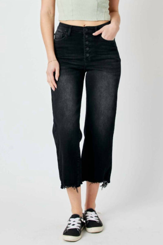 Judy Blue - High Waist Destroy Raw Hem Crop Wide Pants