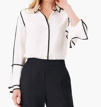 Nic + Zoe Women's Coralee Classic Touch Of Trim Shirt in cream - women's blouse