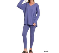 Zenana - Soft Brushed Fabric Round Neck Long Sleeve Top & Leggings - 2 Pieces Set