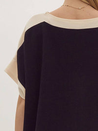 Entro - Ribbed Boat Neck Short Sleeve Top - Plus