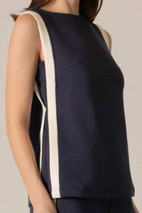 P.CILL Cara Contrast Border Top in navy - women's blouse - alternate view