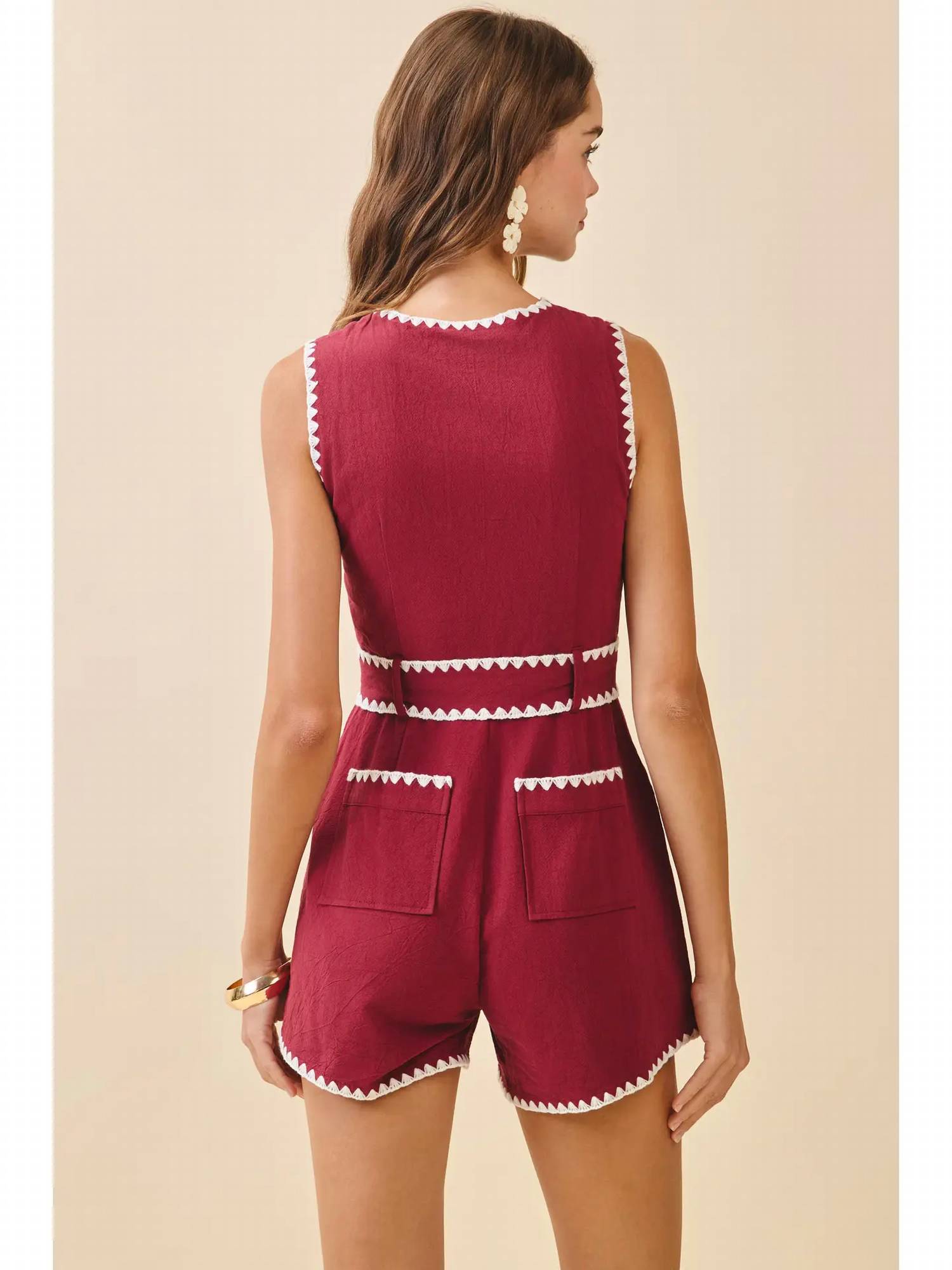 Tcec - Triangle Embroidery Stitch Detail Romper