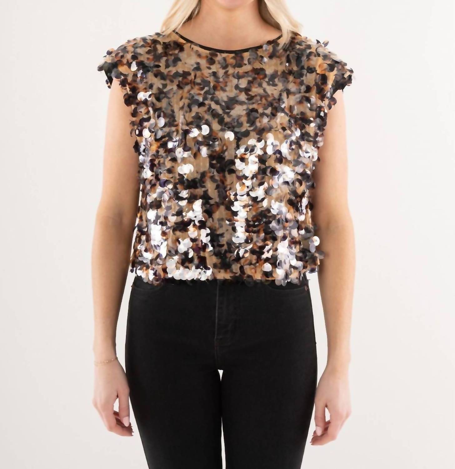 Emily McCarthy Hatti Tank Top in tortoise shell sequin 1 - women's tank top