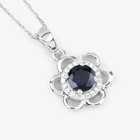 Diana M Jewels Women's Round Natural Blue Sapphire Pendant Necklace (0.94 Ct) - Delicate in 14k white gold - women's jewelry - detail view