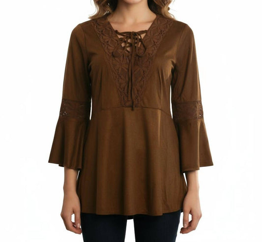 Ryu - Lace Detail Faux Suede Top