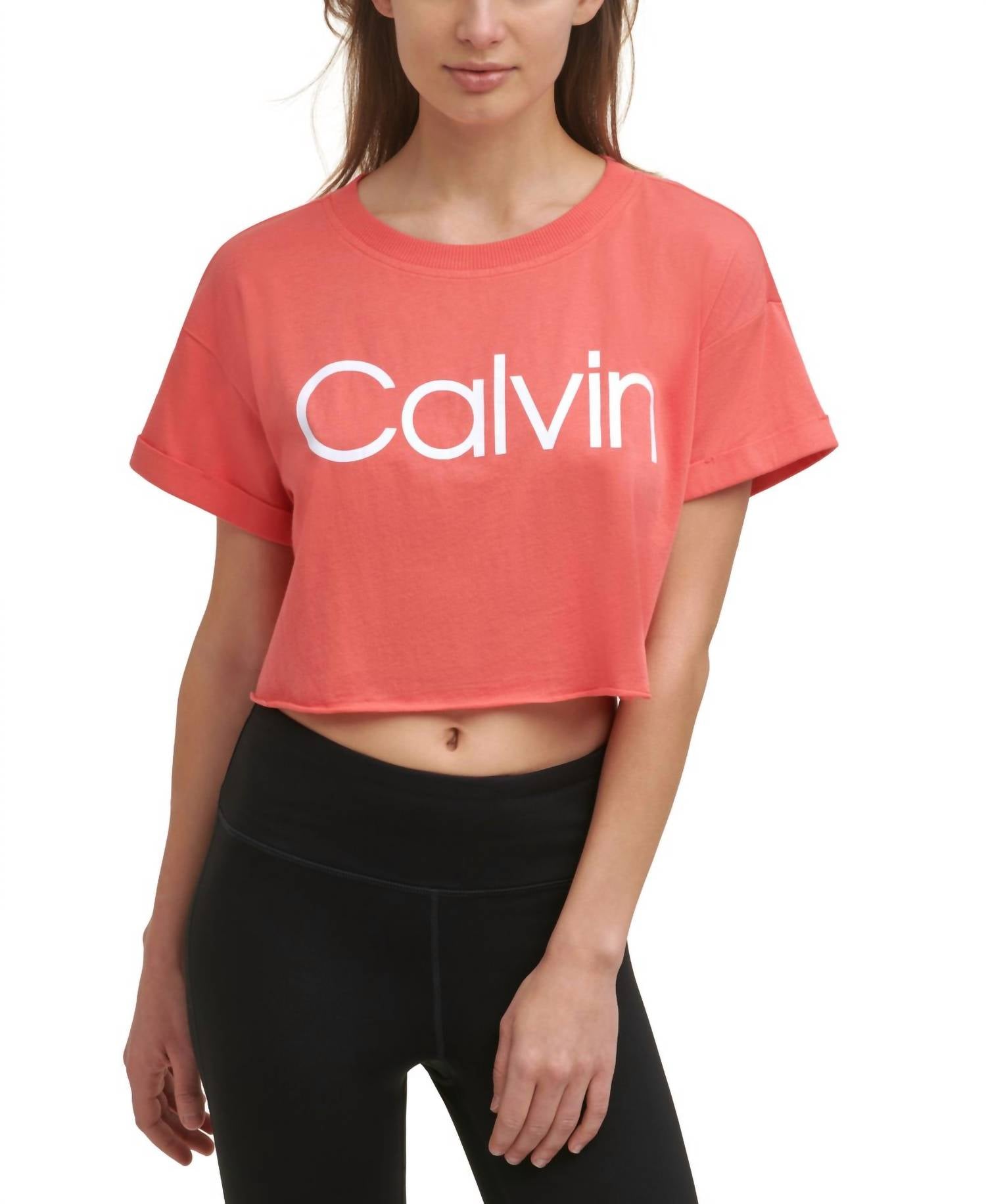 Calvin Klein - Performance Cropped Raw Hem Logo T-Shirt
