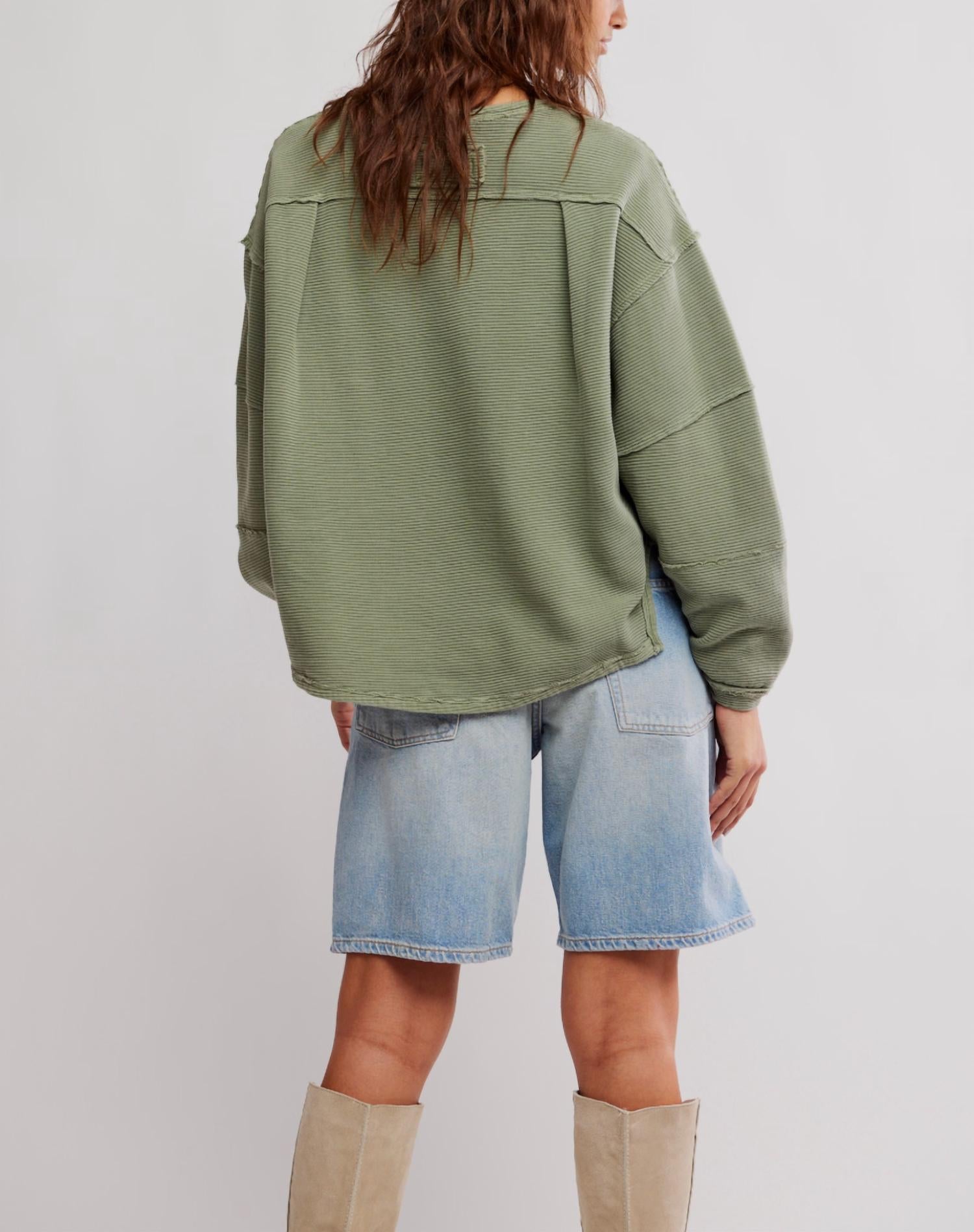 Free People Total Eclipse Tee in oil green 1 - women's long sleeve top - alternate view