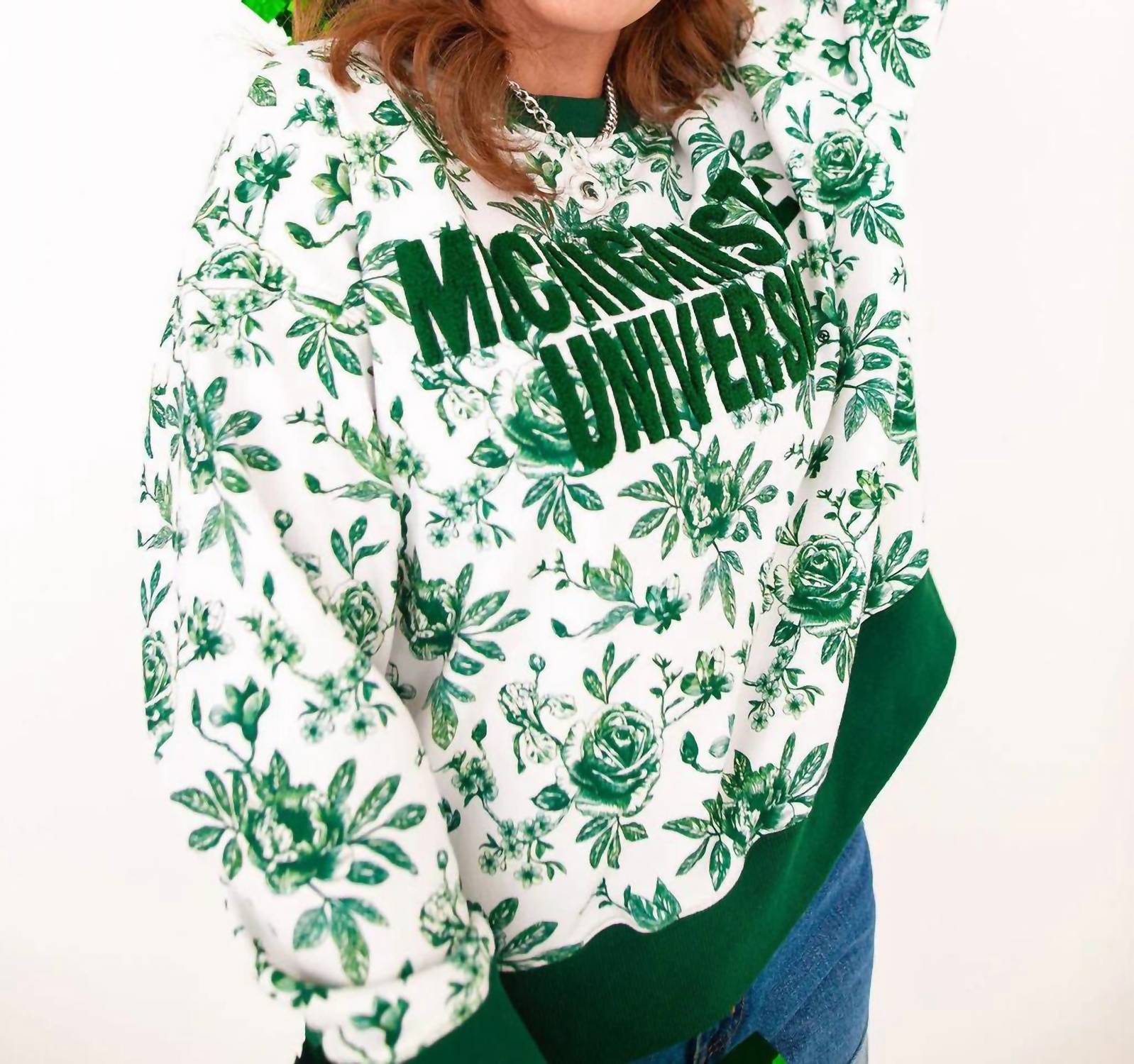 Brianna Cannon Michigan State Floral Toile Sweatshirt in green - women's sweater - alternate view