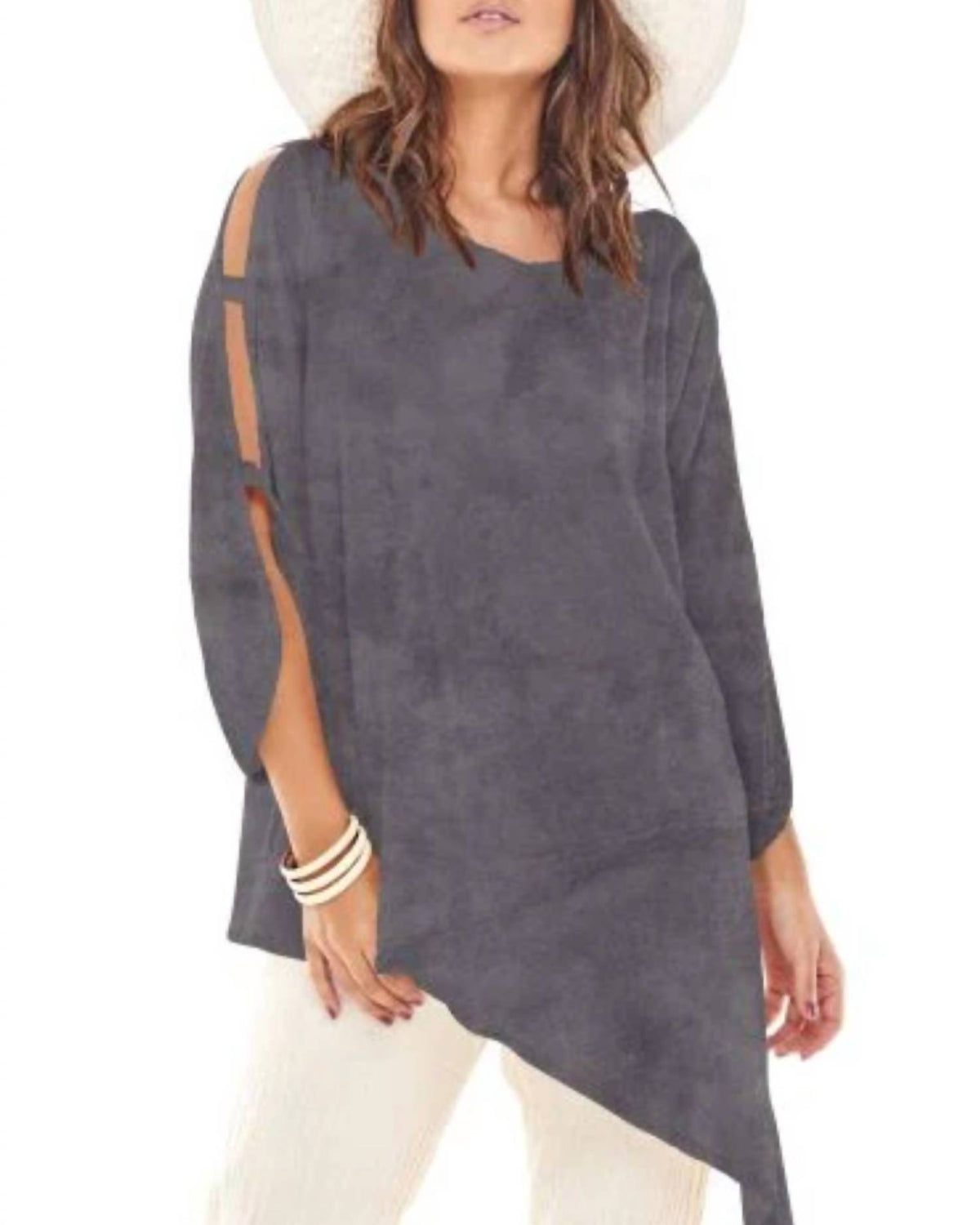 Oh My Gauze! Magy Opened Sleeved Top in washed black - women's blouse - detail view