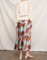 EN CREME Abstract Satin Maxi Skirt in blue - women's skirt - detail view