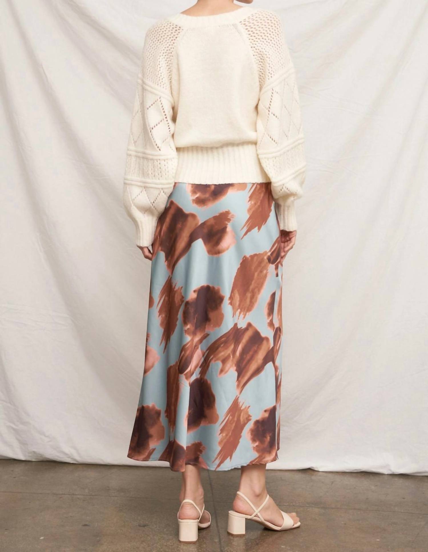 EN CREME Abstract Satin Maxi Skirt in blue - women's skirt - detail view