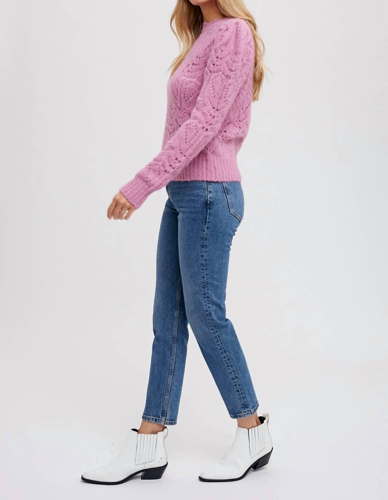 BluIvy Puff Sleeve Pointelle Pullover in rose - women's sweater - view 4