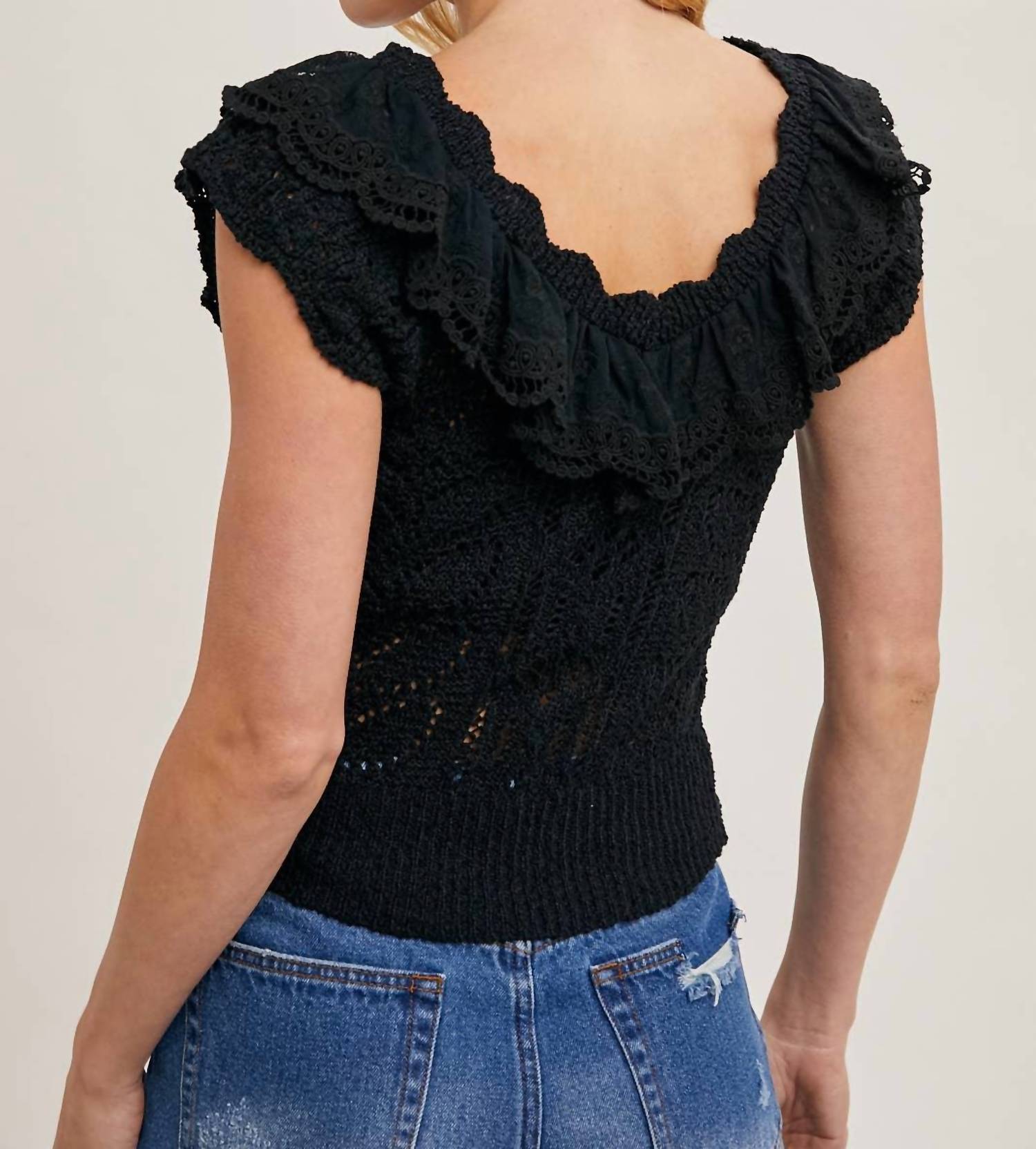 Bluivy - Eyelet Sweater Knit Top