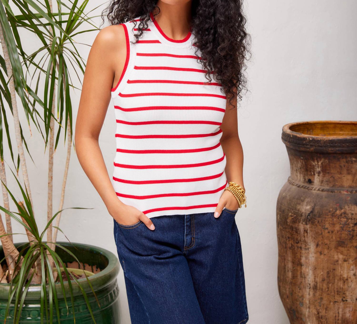 Karen Kane - Stripe Ribbed Sweater Tank Top
