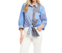 Karen Kane - Blouson Sleeve Mixed Stripe Tie-Front Top